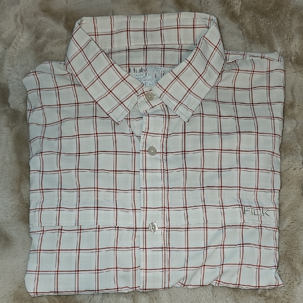 Huk White and Red Casual Button Down Shirt